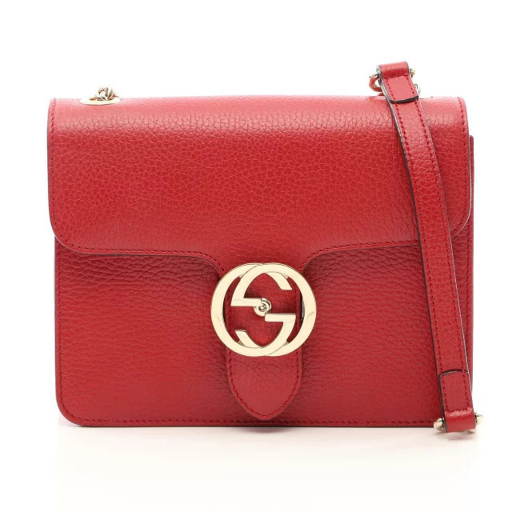 Gucci Interlocking G Shoulder Bag Leather Red